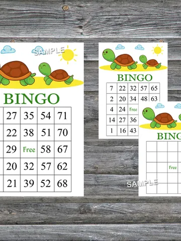 Cute Turtle bingo cards,Turtle bingo game,Turtle printable bingo cards,60 Bingo Cards,INSTANT DOWNLOAD--333 $3.95