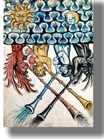 Four angels are blowing their trumpets, heralding the end of the world. $21.00