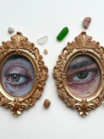 Original Framed Lover's Eye Antique Painting Illustration Vintage Style Small $82.00