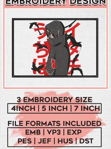 Itachi Akatsuki Embroidery Design / Naruto Anime Embroidery Files / Anime Character Design / Digital Download EMB_ANIME_74 $6.99