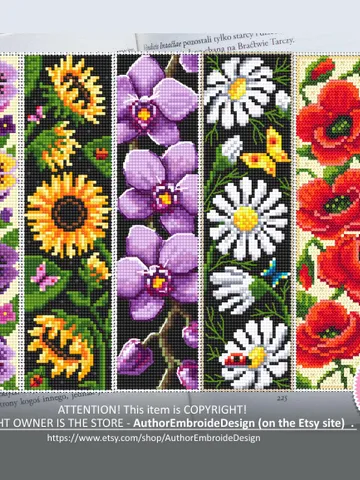 Flower bookmark set cross stitch pattern PDF download Floral bookmark for women, Bookmark pattern digital PDF, Red poppies, Pansy #B236 $17.45