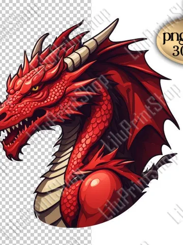 Red Dragon overlay png, Chinese new year dragon clipart, Red dragon head, Animal png, digital instant download $2.71