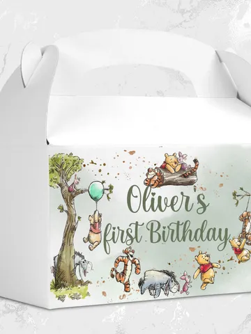 Editable Gable Box Label Hundred Acre Wood First Birthday party gable box label; Winnie the Pooh Party; Classic Pooh Party Birthday ; wp2 $10.45