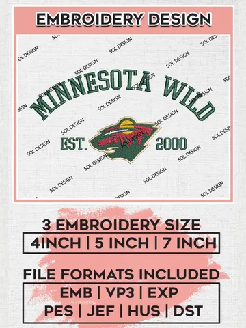 NHL Minnesota Wild Est 2000 Embroidery Files, NHL Minnesota Wild Machine Embroidery Designs, NHL Embroidery Designs, NHL Machine Embroidery Designs, Digital Download $6.99