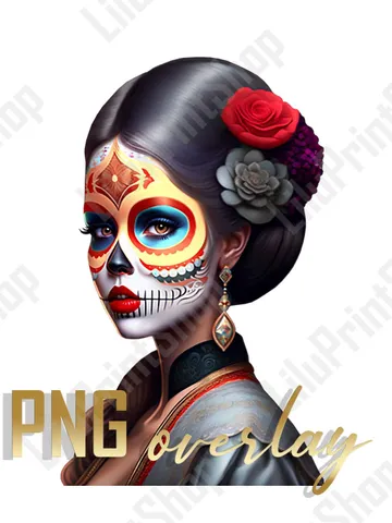 La Calavera Catrina sublimation Dia de Los Muertos clipart, Cinco de Mayo Candy skull png, Sugar skull digital instant download $2.71