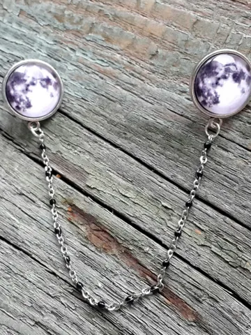 Full Moon Collar Brooch, Moon Pin with chain $38.78