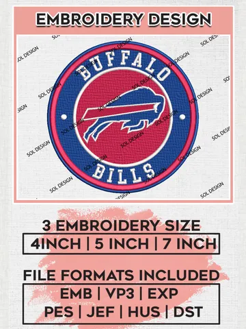 Buffalo Bills Circle Logo Embroidery Design Files, NFL Bills, NFL Embroidery Files, NFL Buffalo Bills Machine Embroidery Designs, Digital Download