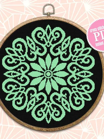Flower mandala cross stitch pattern download PDF Simple mandala digital, Monochrome cross stitch chart, Floral ornament cross stitch #M116 $4.60