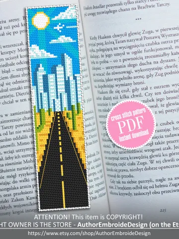 Bookmark cross stitch pattern download PDF Nature landscape cross stitch chart Modern handmade bookmark digital Road trip cross stitch #B67 $4.40