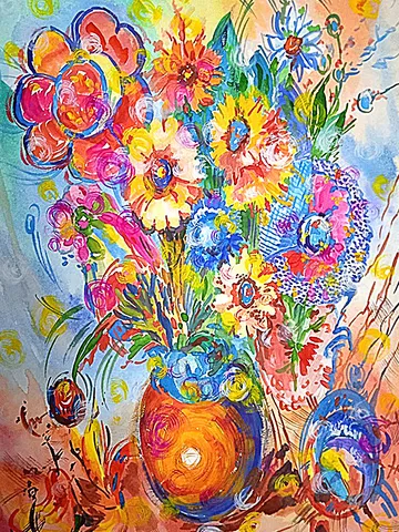 Kandinsky Flower Style Still Life Original Art Abstract Painting Floral Artwork Watercolor Wall Art Above Sofa Art 16 by 11 by TatianaArtShop