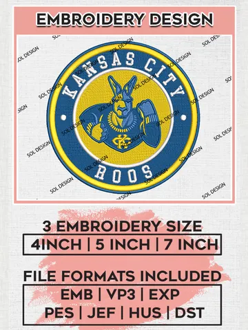NCAA Kansas City Roos Round Logo Embroidery, NCAA Kansas City Roos Logo Embroidery files, NCAA Teams, Machine embroidery designs, Digital Download