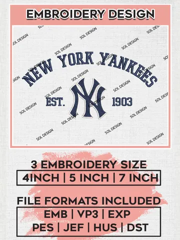 MLB New York Yankees Team Est Logo Embroidery Design, MLB Team Embroidery files, New York Yankees Baseball Team, Yankees Team, Digital Download $6.99