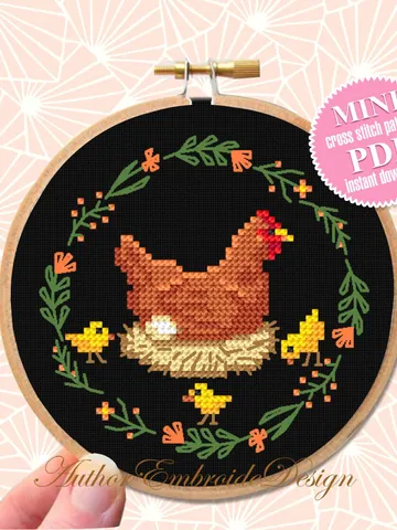 Hen and Chicks cross stitch pattern PDF download Chicken cross stitch chart Small chicken decor for cross stitch beginner, Chicken gift #K27 $3.60