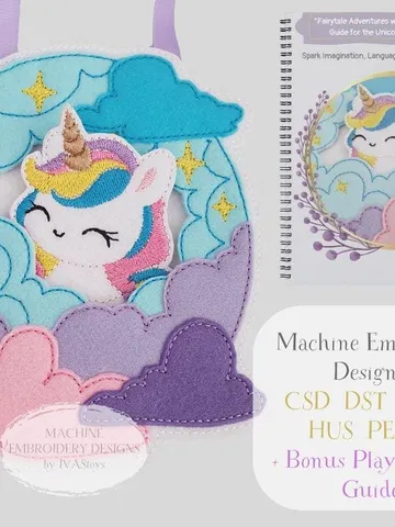 ITH Unicorn Purse Embroidery Pattern PDF & Game Guide, Felt Magical Handbag Design, Toddler Girl Toy 5x7 File $10.00