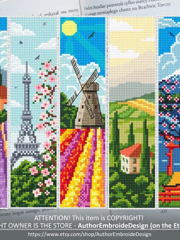 Country Bookmark set cross stitch pattern download PDF Floral bookmark pattern digital PDF, Nature cross stitch Spring, Paris, Italy #B114 $17.45