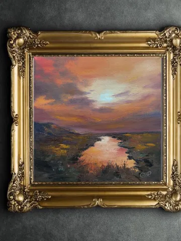 Sunset Oil Painting Rustic Wall Art Field Original Painting $97.16