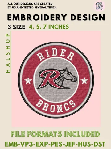 Rider Broncs NCAA Team Logo Embroidery Design Files – College Mascot Pattern, 3 Sizes Machine Embroidery, Instant Digital Download $6.99