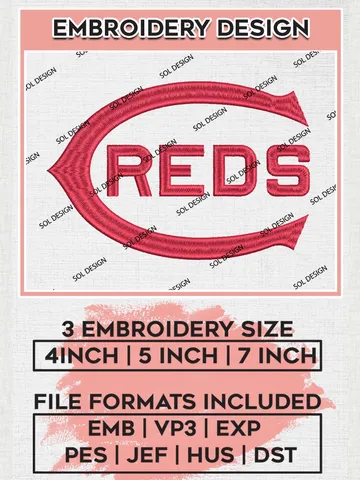 Cincinnati Reds Logo Embroidery Designs, MLB Cincinnati Reds Embroidery Design, MLB Embroidery Design Files, MLB Logo, 3 sizes, Machine embroidery Files, Digital Download $6.99