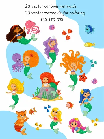 Vector set with cute mermaids