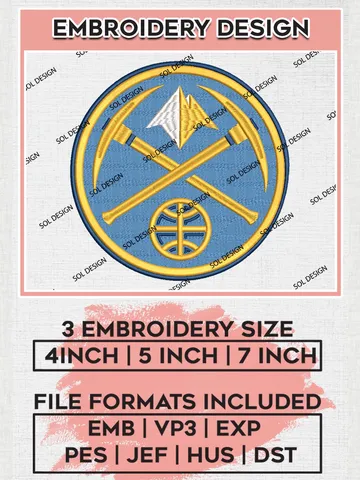Denver Nuggets Embroidery Design Files, NBA Embroidery Files, NBA Denver Nuggets Machine Embroidery Design, Digital Download