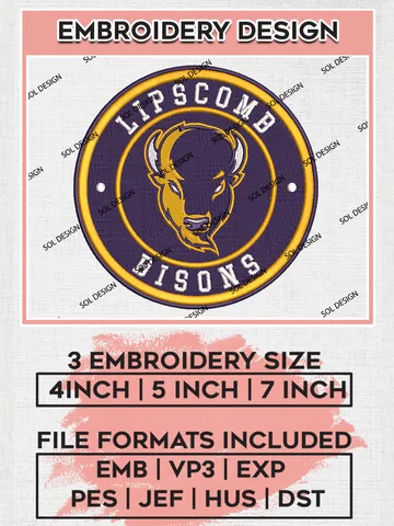 NCAA Lipscomb Bisons Round Logo Embroidery, NCAA Lipscomb Team Logo Embroidery files, NCAA Teams, Machine embroidery designs, Digital Download $6.99