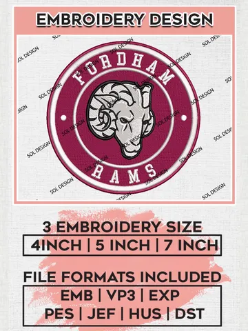 NCAA Fordham Rams Round Logo Embroidery, NCAA Fordham Rams Logo Embroidery files, NCAA Rhode embroidery designs, Machine embroidery designs, Digital Download $6.99
