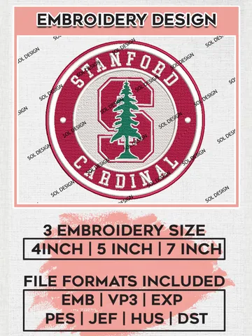 NCAA Stanford Cardinal Round Logo Embroidery, NCAA Stanford Cardinal Embroidery Design files, NCAA Teams, NCAA Machine embroidery designs, Digital Download