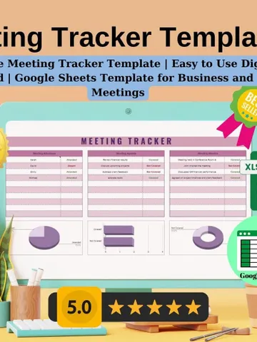 Editable Meeting Tracker Template | Easy to Use Digital Download | Google Sheets Template for Business and Team Meetings $5.46