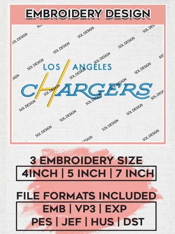 NFL Los Angeles Chargers Wordmark Embroidery Designs, NFL Chargers Embroidery Designs, NFL Embroidery Designs, NFL Los Angeles Chargers Machine Embroidery Design, Digital Download $6.99