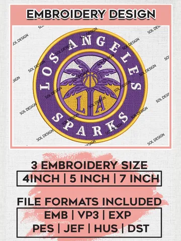 Los Angeles Sparks Circle Logo Embroidery Files, WNBA Los Angeles Team Embroidery Designs, WNBA Basketball Teams, 3 sizes, Machine embroidery designs, Digital Download $6.99