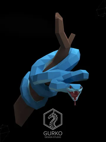 Keffiyeh Snake On A Branch Papercraft, Digital Template, PDF Download, Gurko, 3D Low Poly, Pepakura, DIY Origami Sculpture, Paper Decor $25.00