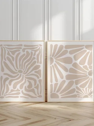 Neutral Wall Art Set of 2 Prints, Boho Flower Print, Beige Abstract Minimalist Organic, Beige Floral Wall Art, Wild Flower, Printable Art $3.13