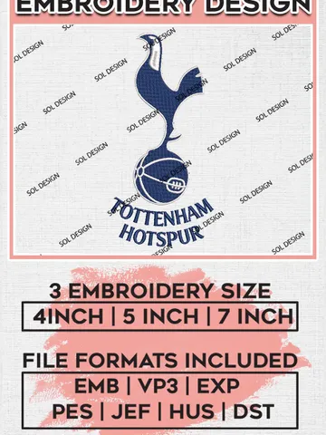 Tottenham Hotspur Embroidery Designs, Premier League Embroidery, EPL Embroidery Designs, EPL Tottenham Hotspur Embroidery Designs $6.99