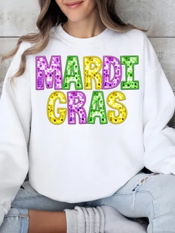 Mardi Gras Faux Sequin Embroidered PNG- Mardi Gras Shirt, Mardi Gras Digital, DTF, Faux Embroidery, Stitch, Matching, Glitter $3.62