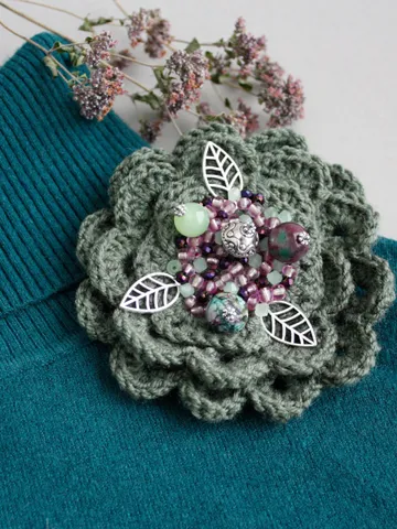 Sage green large flower pin Big flower brooch handmade Plum green brooch tourmaline Boho brooch for sweater Mori kei jewelry Forest girl pin $45.00