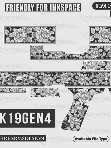 Glock19 Gen4 Rose Scroll With Skull Svg,lasercut,laserengraving,fiberlaser,engravingfiles,laserpattern,engravingdesign,pattern,metalart $59.99