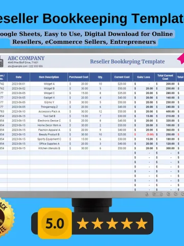 Reseller Bookkeeping Template, Editable Google Sheets, Easy to Use, Digital Download for Online Resellers, eCommerce Sellers, Entrepreneurs $5.46
