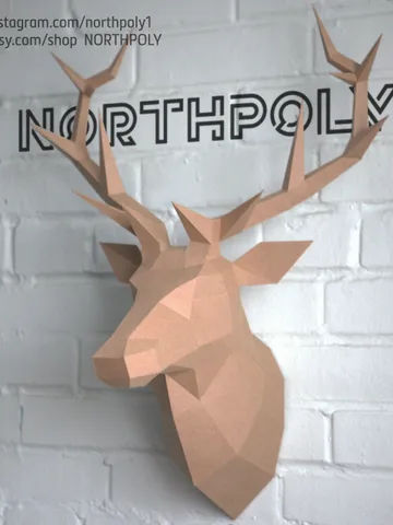 Papercraft Deer Head 3, Digital Template, PDF Download, Gurko, 3D Low Poly, Pepakura, DIY Origami Sculpture, Paper Decor, DIY Gift $11.20