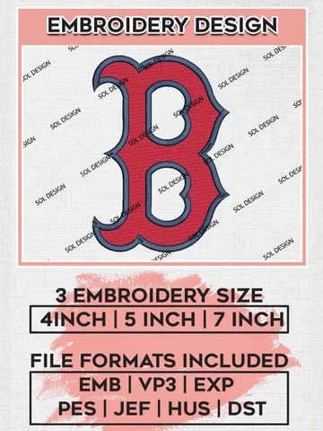 Boston Red Sox MLB Logo Embroidery Files, MLB Boston Red Sox Team Embroidery, MLB Teams, 3 sizes, MLB Machine embroidery designs, Digital Download $6.99