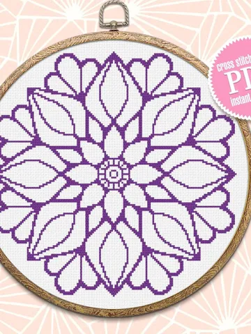 Flower mandala cross stitch pattern download PDF Mandala pattern digital PDF Floral ornament cross stitch Monochrome cross stitch chart #M44 $4.60