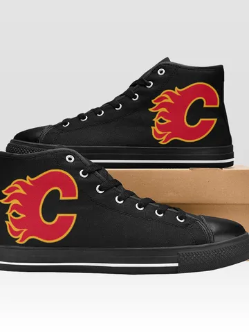 Calgary Flames Shoes, High-Top Sneakers, Handmade Footwear $59.97