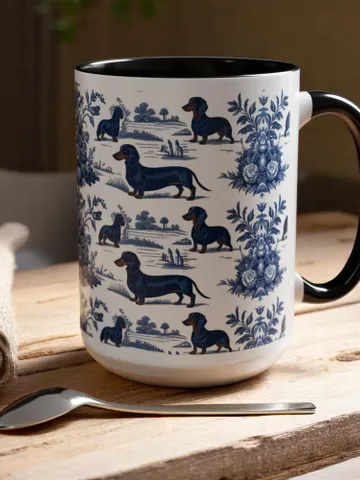 Charming Dachshund Ceramic Coffee Mug, Perfect Gift for Dog Lovers, Floral Design Mug, Cottagecore Aesthetic, Pet Owner Keepsake $12.93