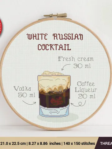 Cocktail White Russian Cross stitch pattern | Embroidery Pattern | Instant Download | Embroidery Designs $5.94