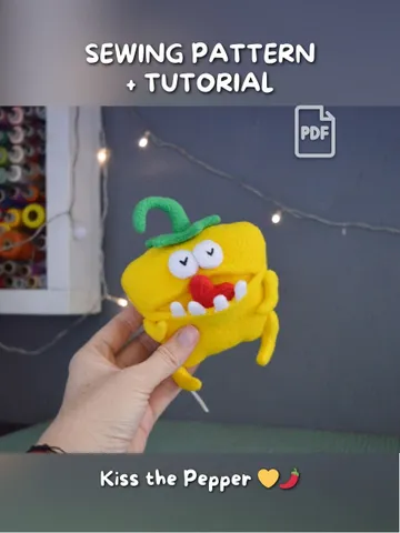 Yellow Pepper Plush PDF Sewing Pattern – Fleece Softie with Movable Limbs, Secret Mouth & Step-by-Step Tutorial $11.00