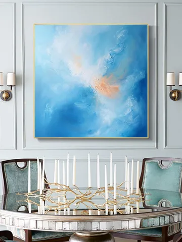 Hand-Painted Abstract Sea Oil Painting on Canvas | Soft Blue and Orange Art | Serene Wall Decor for Living Room or Bedroom | Custom Painting $131.27