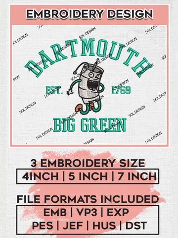 Dartmouth Big Green Est 1769 Embroidery Designs, NCAA Dartmouth Big Green Team Embroidery, NCAA Team Logo, 3 sizes, Machine embroidery Files, Digital Download $6.99