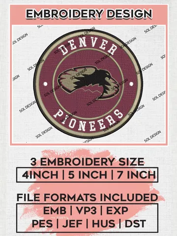 NCAA Denver Pioneers Round Logo Embroidery, NCAA Denver Pioneers Logo Embroidery files, NCAA Teams, Machine embroidery designs, Digital Download