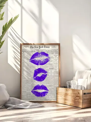 Trendy Wall Art Newspaper Art Prints Black And White Poster Aesthetic Room Decor Vintage Retro Poster Girly Wall Art Kiss Lips Wall Art Dorm