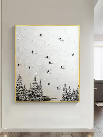 Original Ski Sport Painting on Canvas, Winter Decor, Texture Wall Art, Personalized Gift, Skier on Snowy Mountain Art, White Snow Skiing Art $121.45