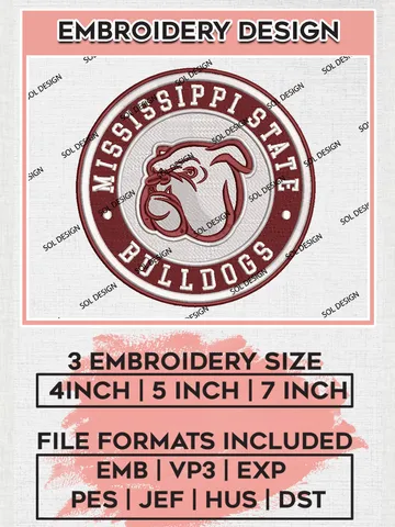 NCAA Mississippi State Bulldogs Round Logo Embroidery, NCAA Mississippi State Bulldogs Logo Embroidery files, NCAA Teams, Machine embroidery designs, Digital Download $6.99
